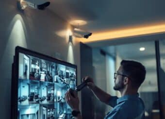 A modern home and office under CCTV surveillance, showing multiple cameras installed