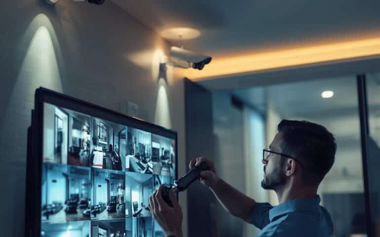 A modern home and office under CCTV surveillance, showing multiple cameras installed