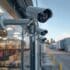 Close-up of CCTV cameras covering a shop and warehouse, high-quality resolution, visible security monitoring setup, realistic style.