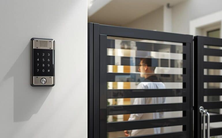 Modern house in Pakistan with a video door phone installed near the main gate,